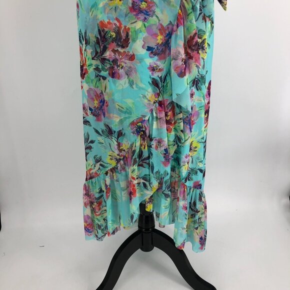 NWT  Marciano Paloma floral turquoise Ruffle Midi Skirt S (match top listed too) - Picture 4 of 15